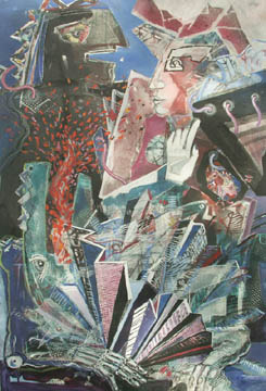 Zwiegesprch, 1998, Acryl, 80 x 160 cm
